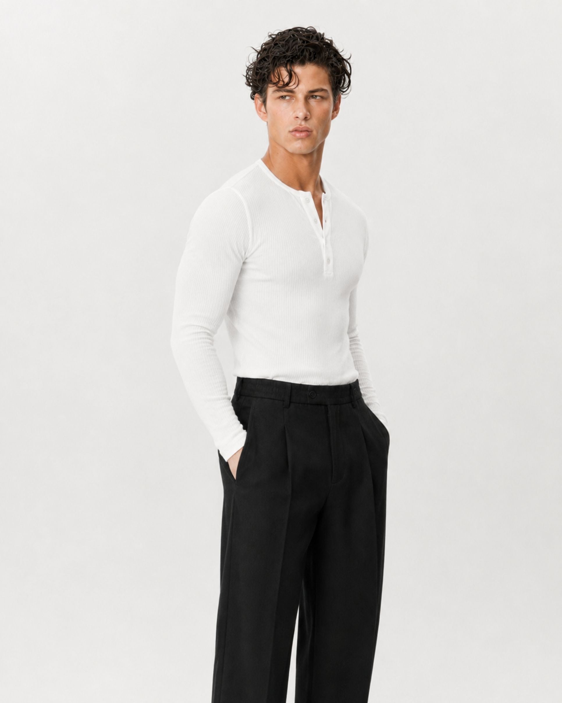 The Slim Crop Henley Longsleeve | White – Archetype