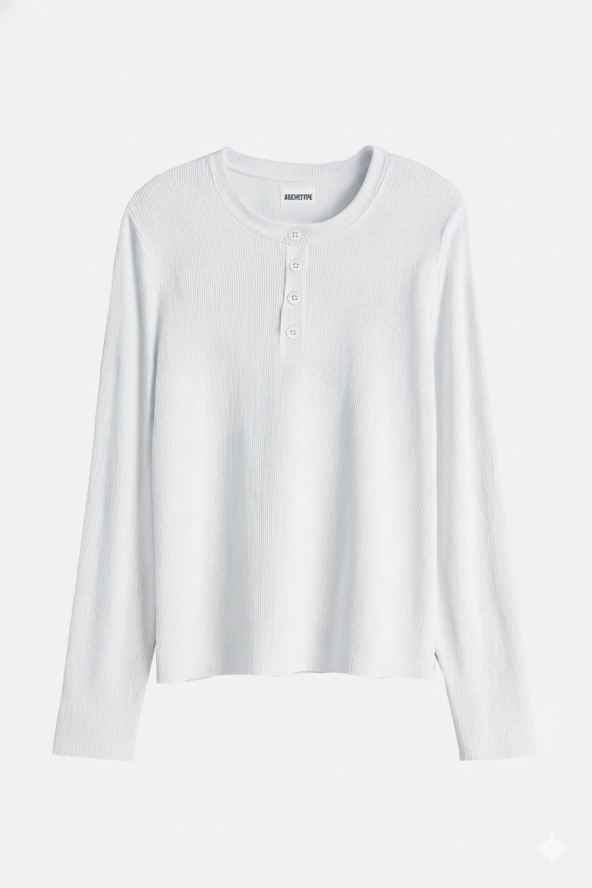 The Slim Crop Henley Longsleeve | White