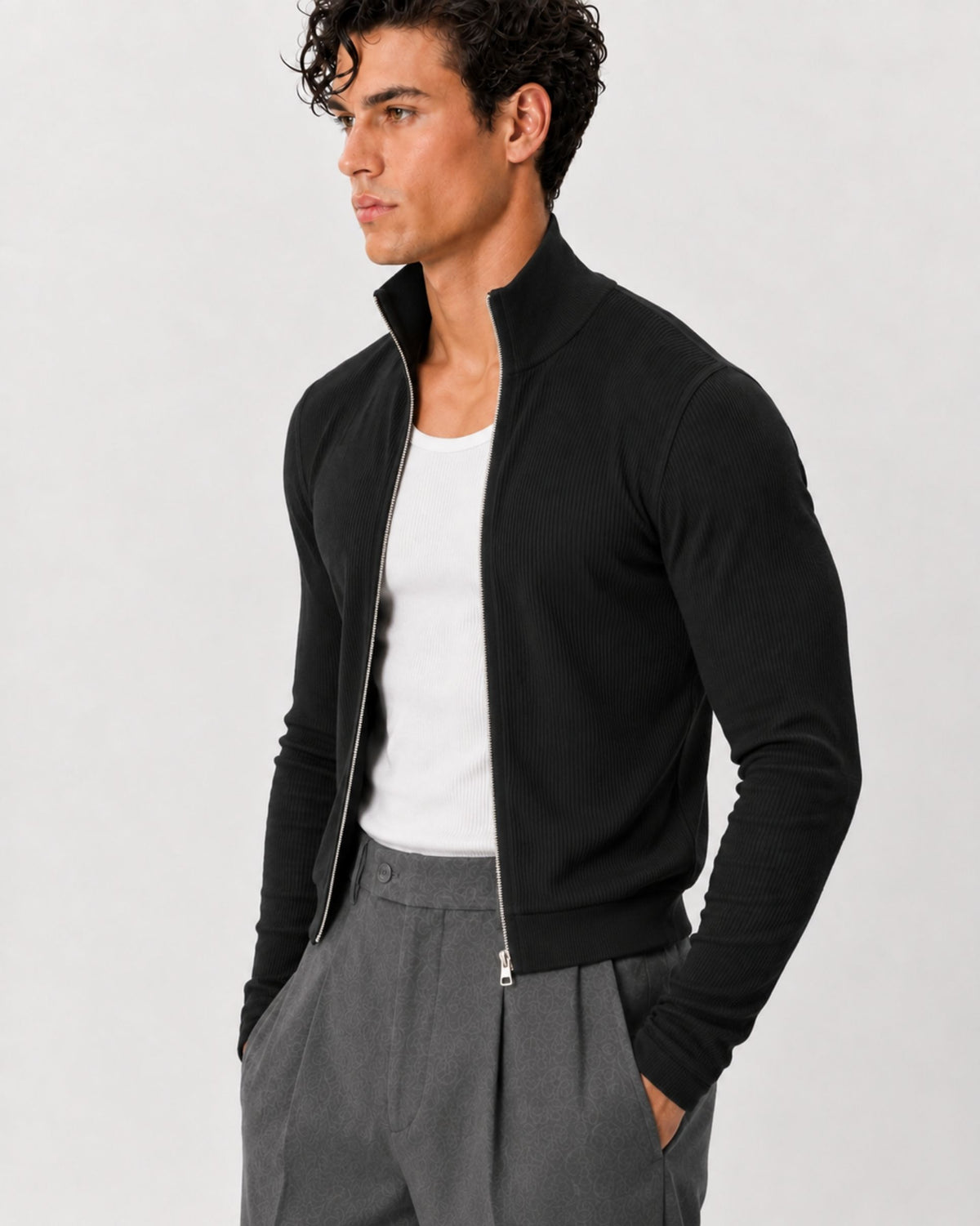 Slim Crop Full Zip Sweater