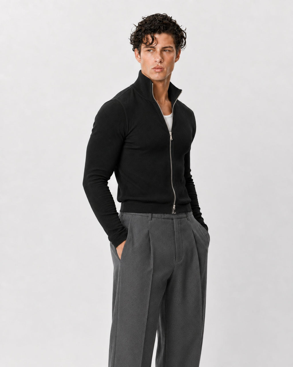Slim Crop Full Zip Sweater