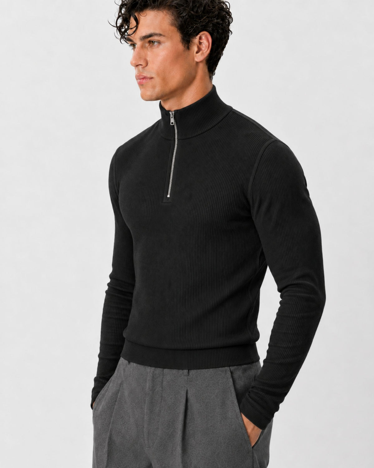 Slim Crop Quarter Zip Sweater