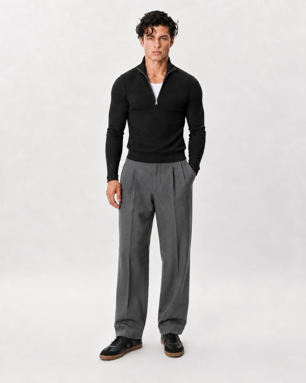 Slim Crop Quarter Zip Sweater
