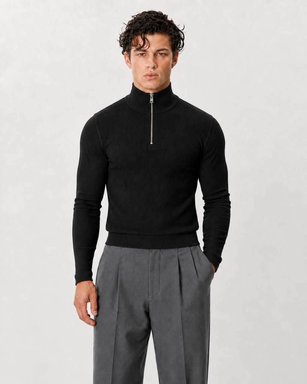 Slim Crop Quarter Zip Sweater