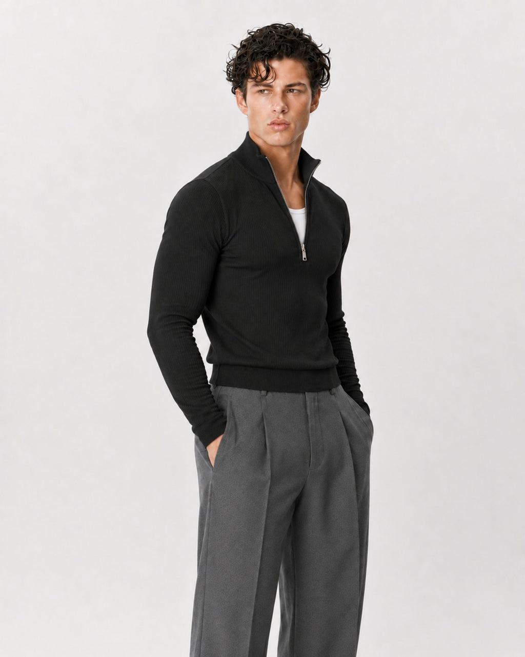 Slim Crop Quarter Zip Sweater