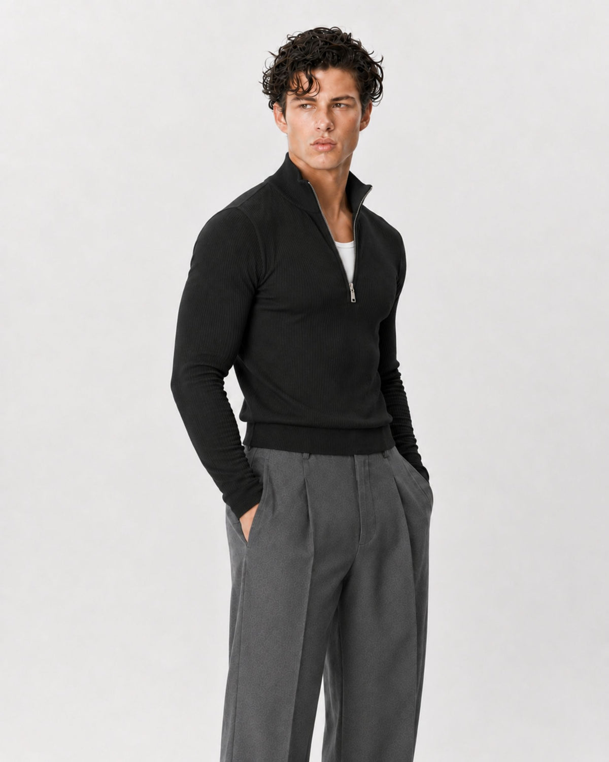 Slim Crop Quarter Zip Sweater
