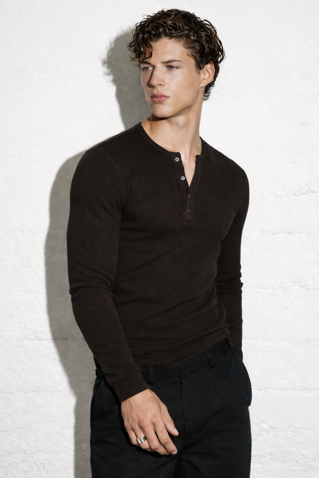 Slim Crop Henley Longsleeve in Brown 3