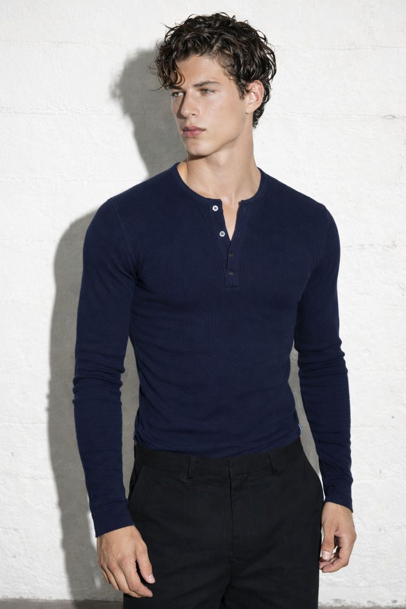 Slim Crop Henley Longsleeve in Navy 3