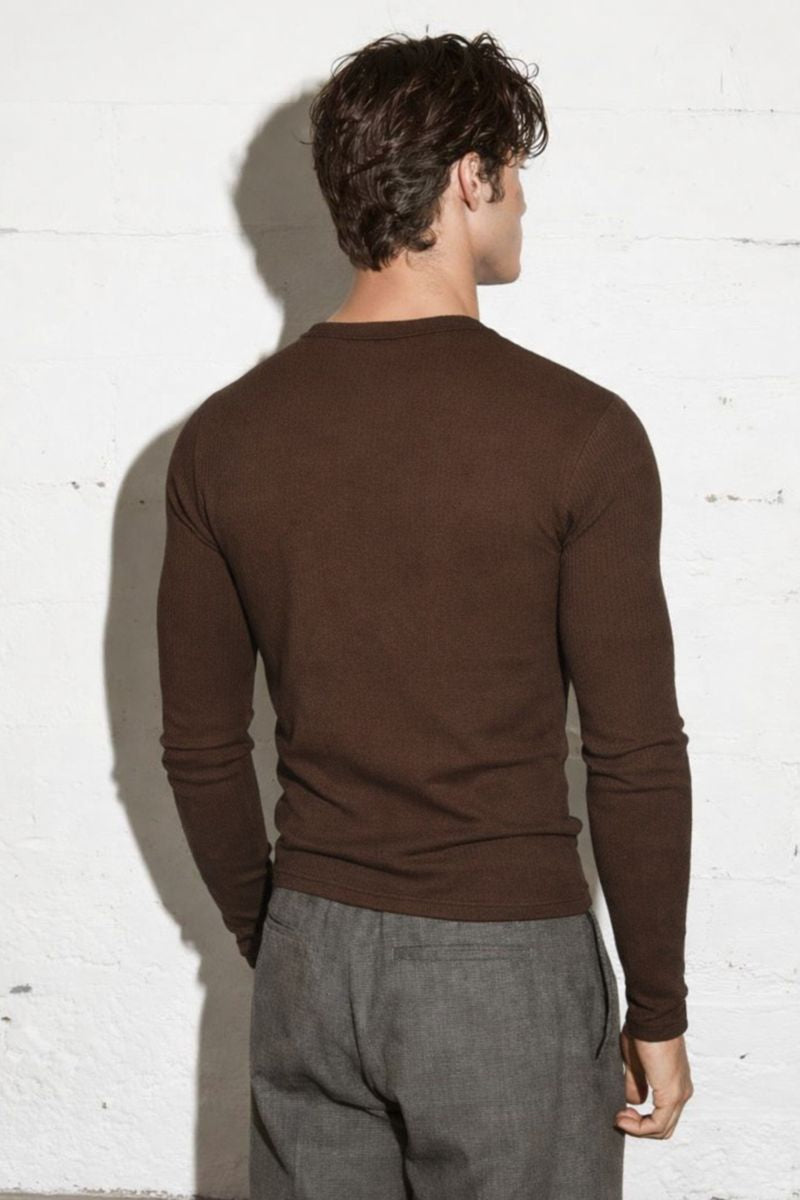 The Slim Crop Henley Longsleeve | Brown