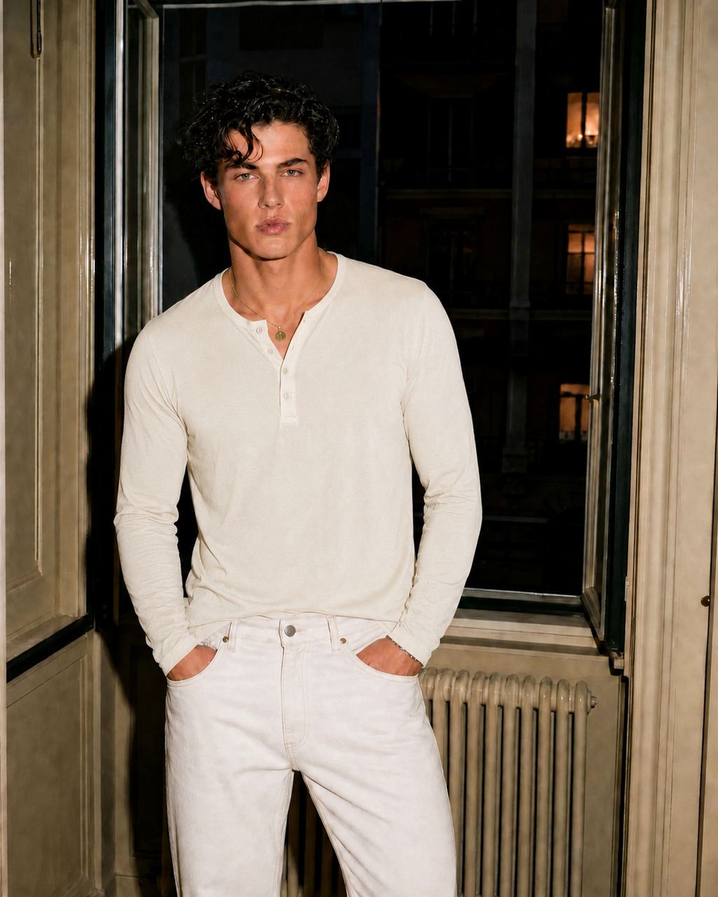 The Cashmere Blend Longsleeve Henley | Cream