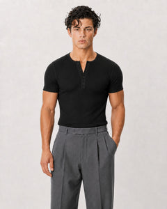 The Slim Crop Henley | Black