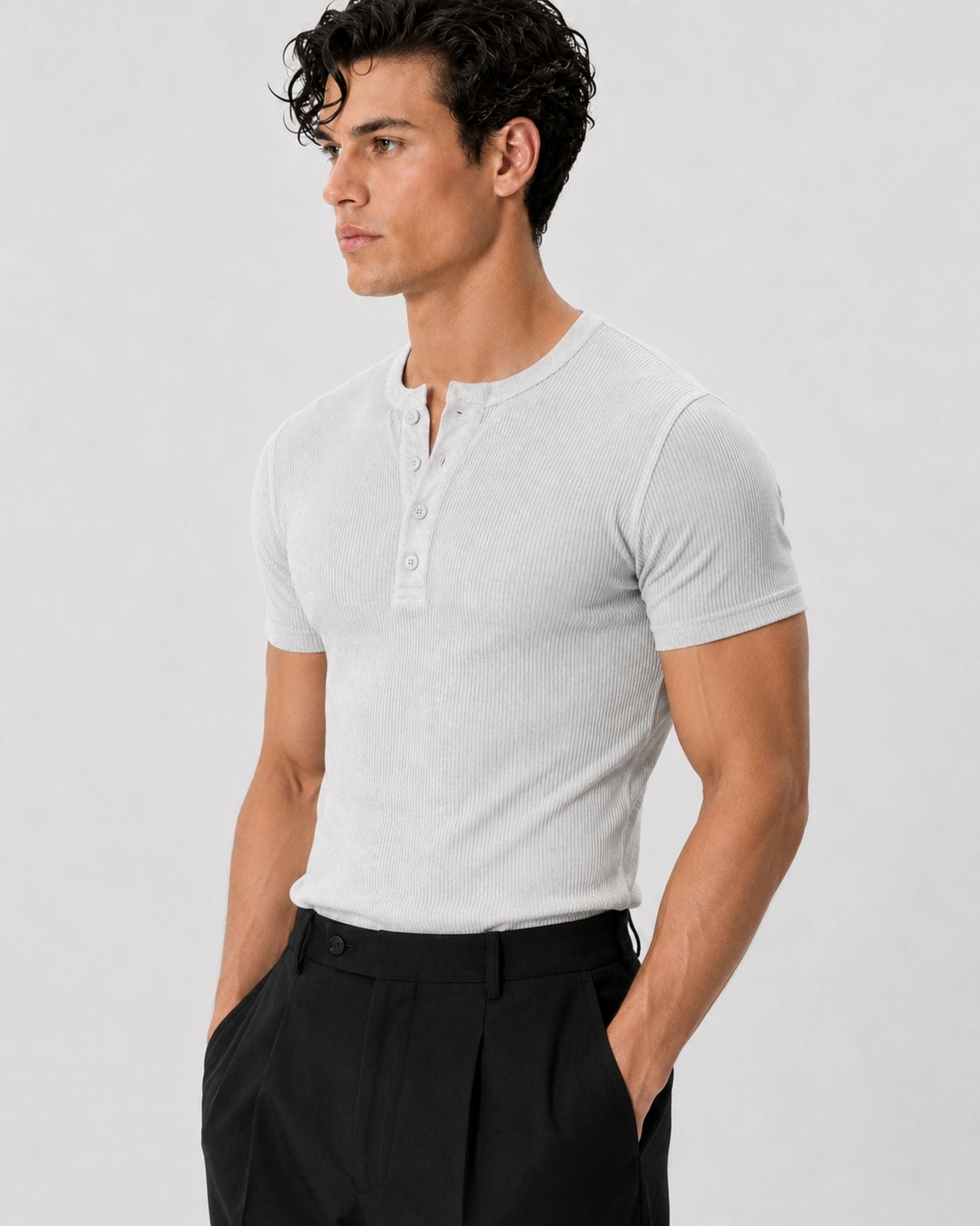 The Slim Crop Henley | Heather