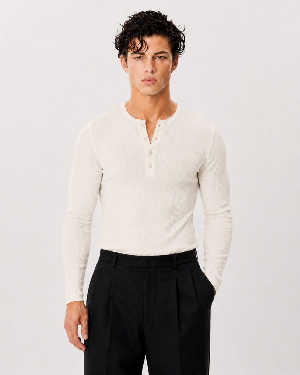 The Slim Crop Henley Longsleeve | Bone
