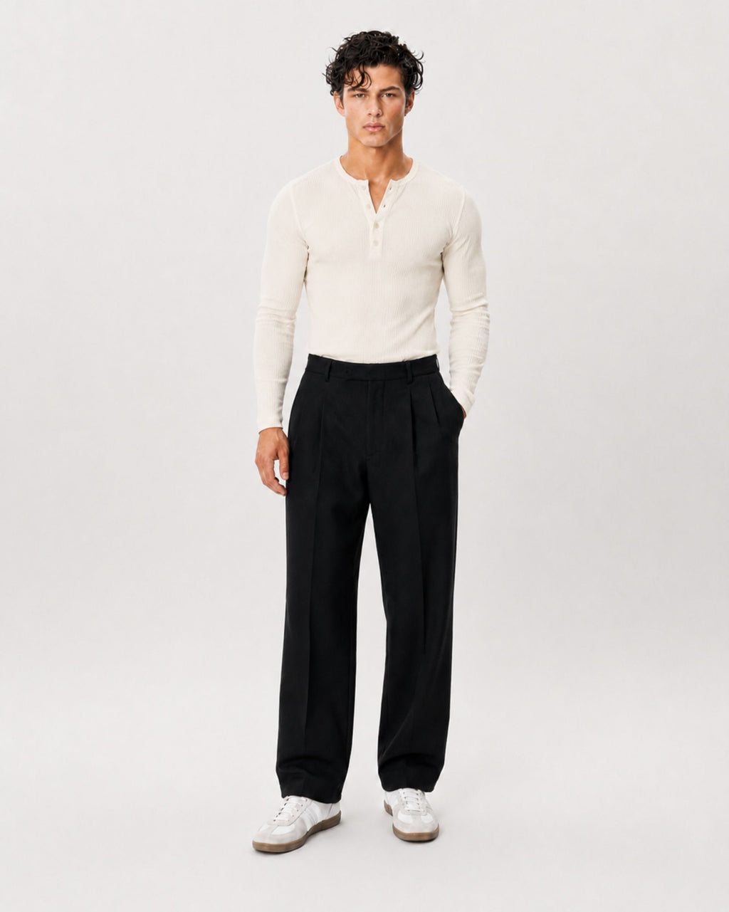 The Slim Crop Henley Longsleeve | Bone