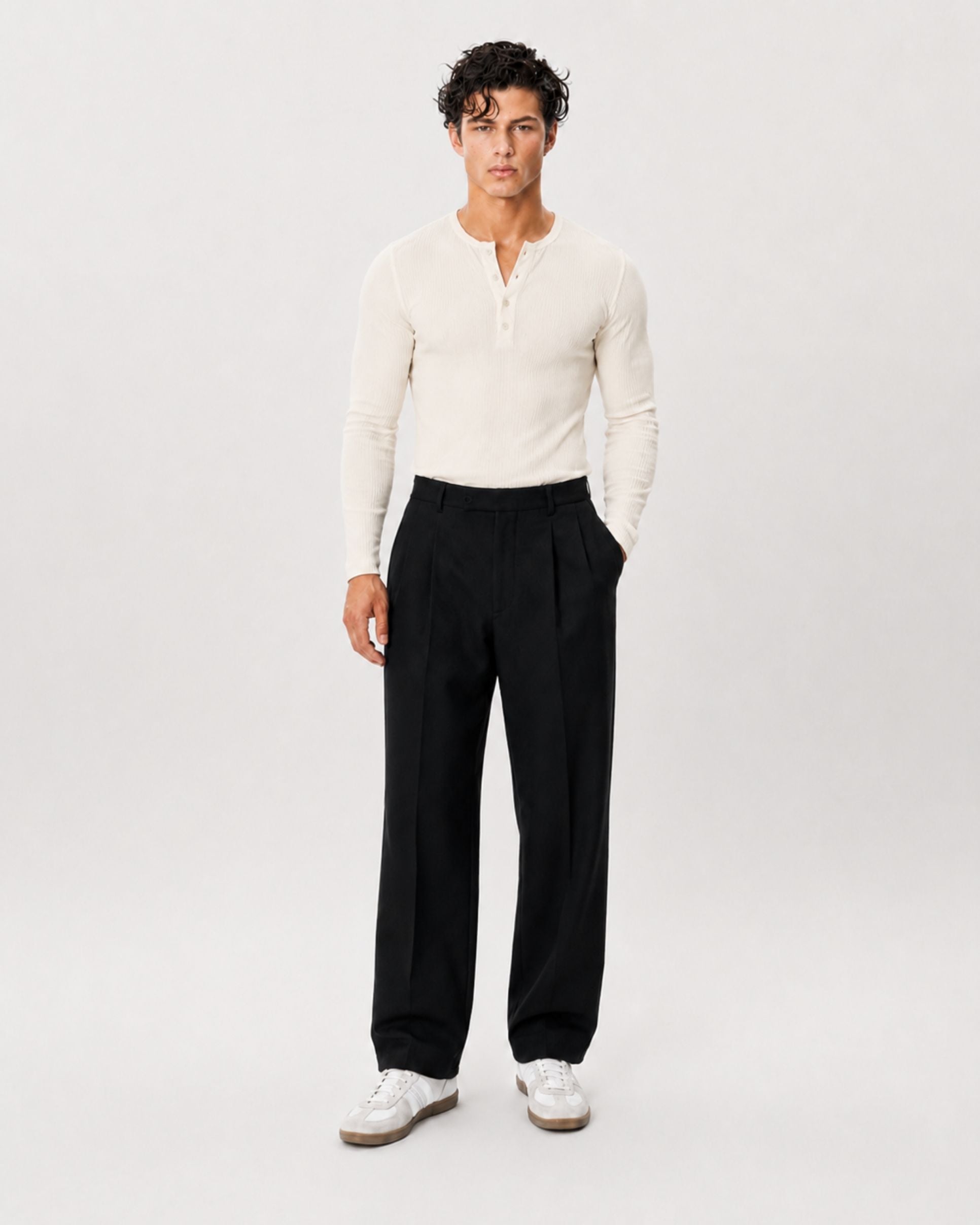 The Slim Crop Henley Longsleeve | Bone