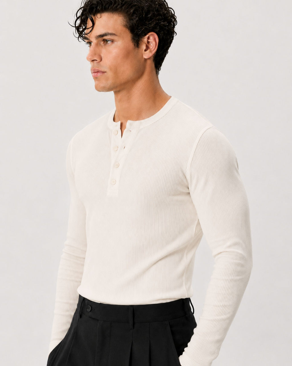 The Slim Crop Henley Longsleeve | Bone