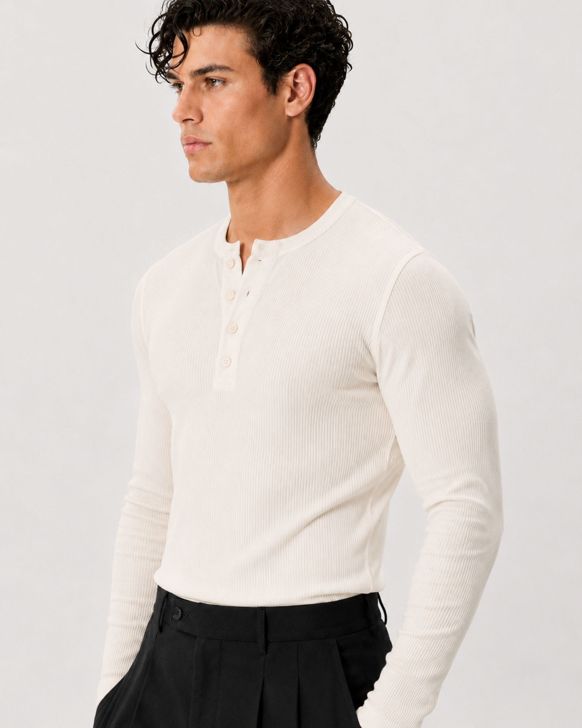 The Slim Crop Henley Longsleeve | Bone