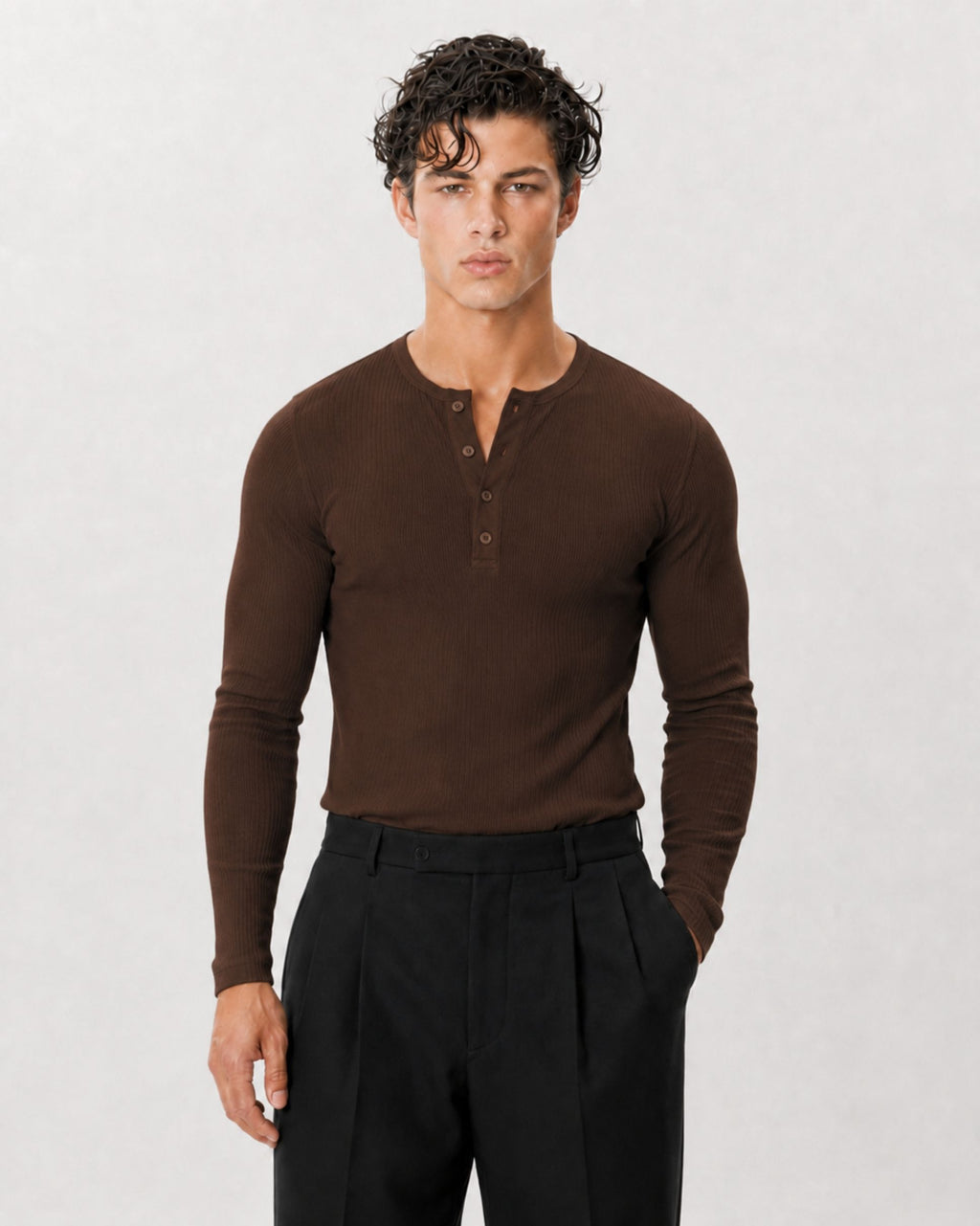 The Slim Crop Henley Longsleeve | Espresso