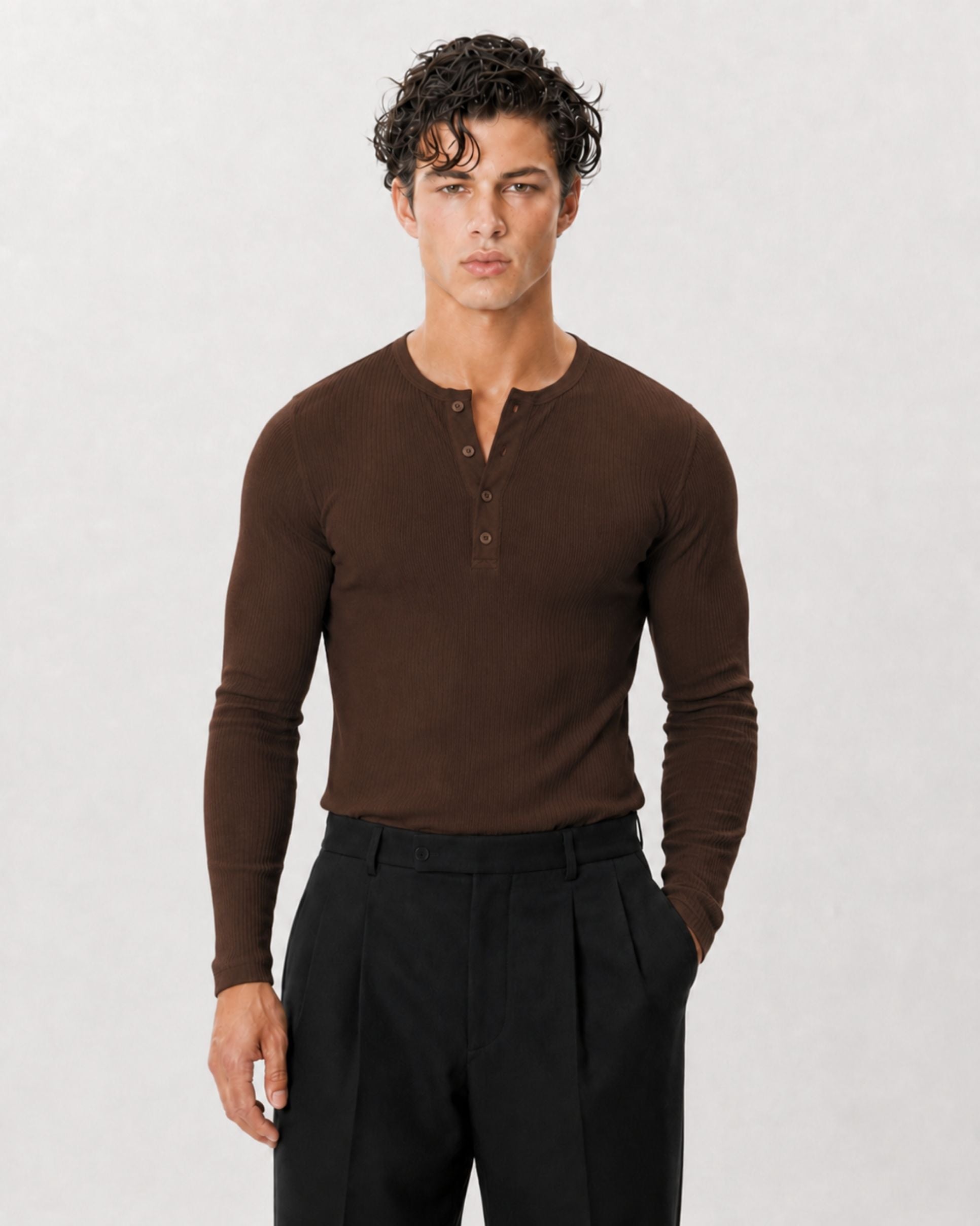 The Slim Crop Henley Longsleeve | Espresso