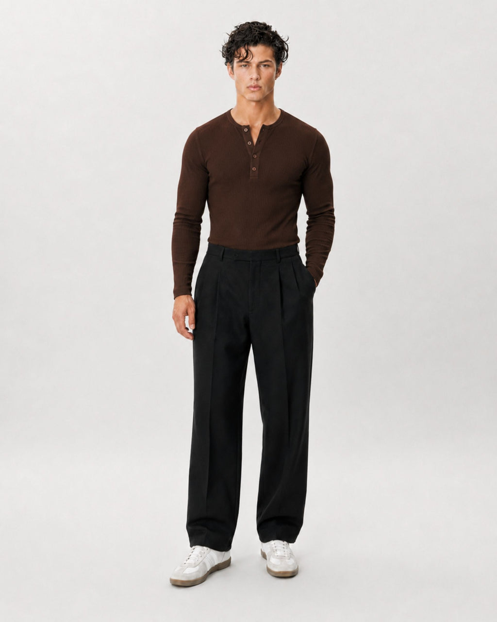 The Slim Crop Henley Longsleeve | Espresso