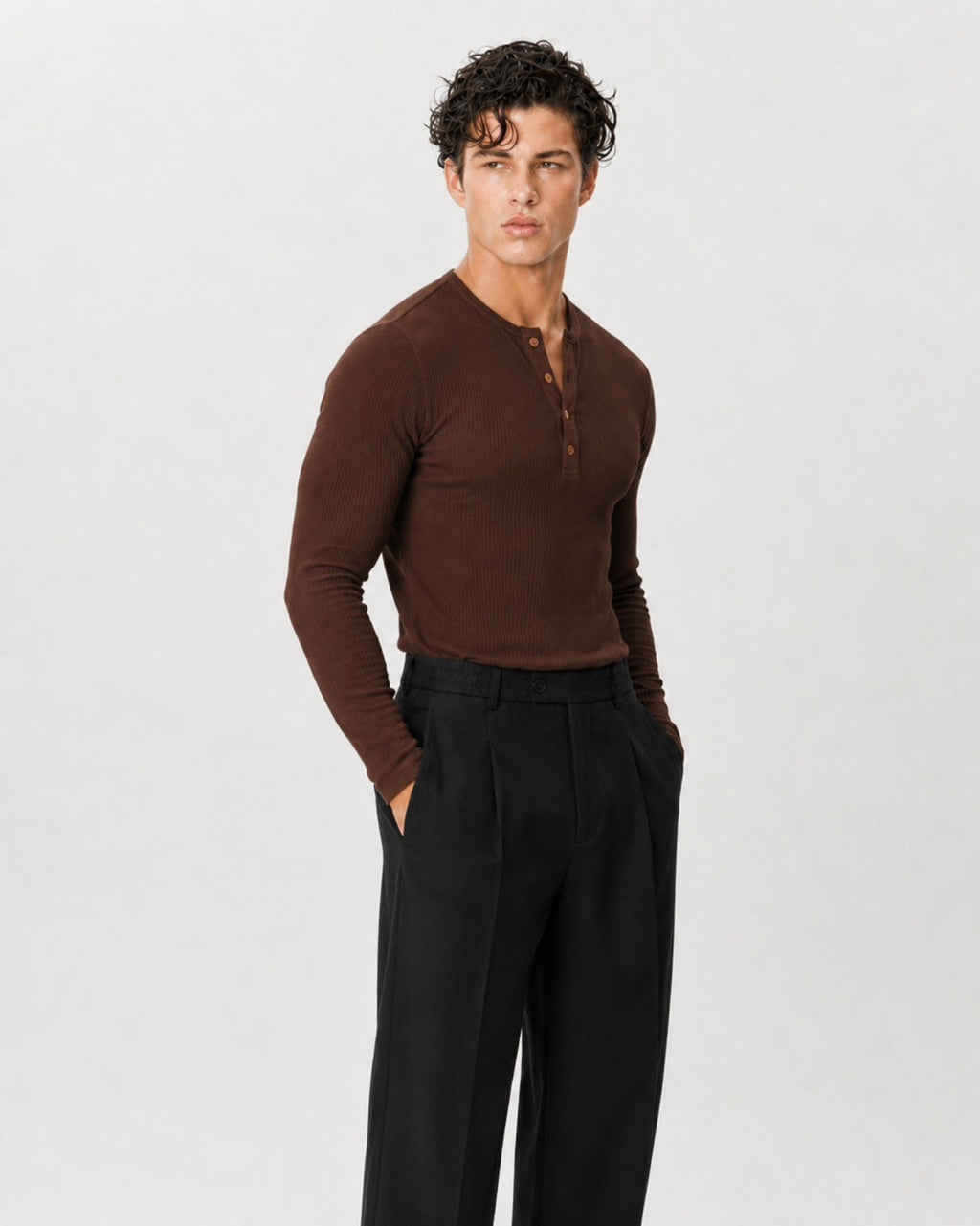 The Slim Crop Henley Longsleeve | Espresso