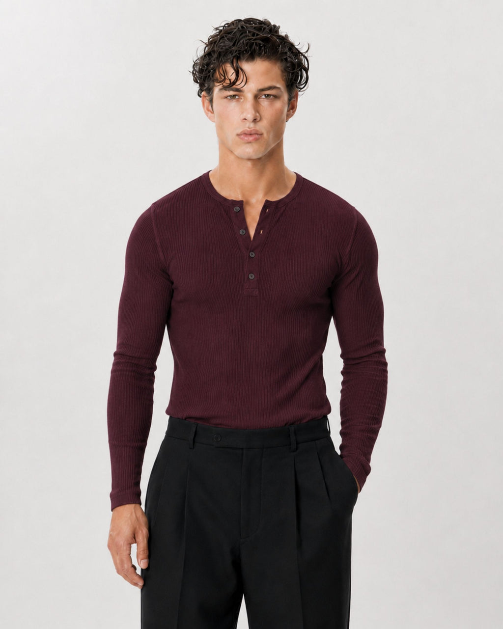 The Slim Crop Henley Longsleeve | Merlot