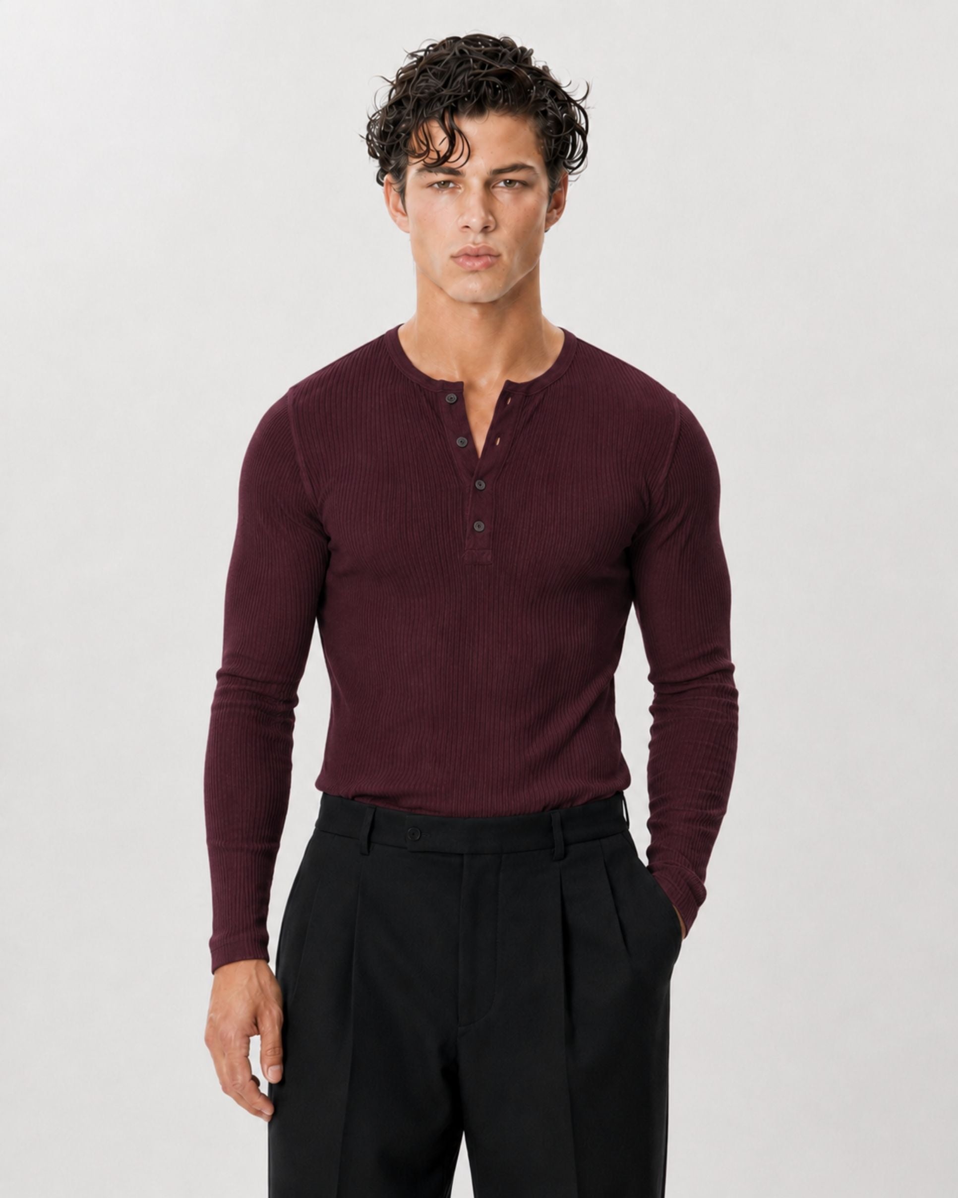 The Slim Crop Henley Longsleeve | Merlot