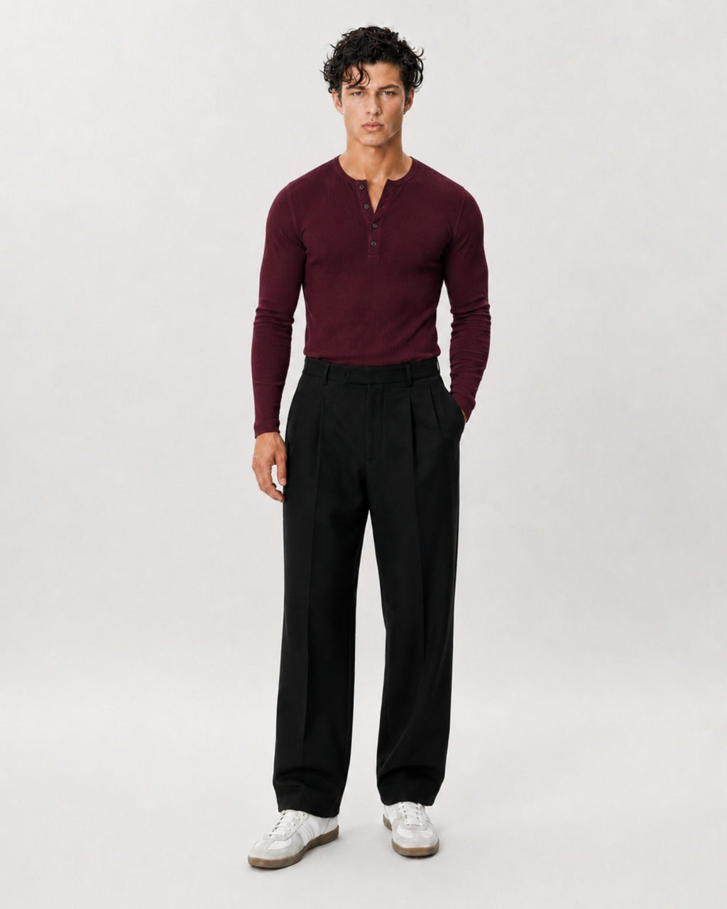 The Slim Crop Henley Longsleeve | Merlot