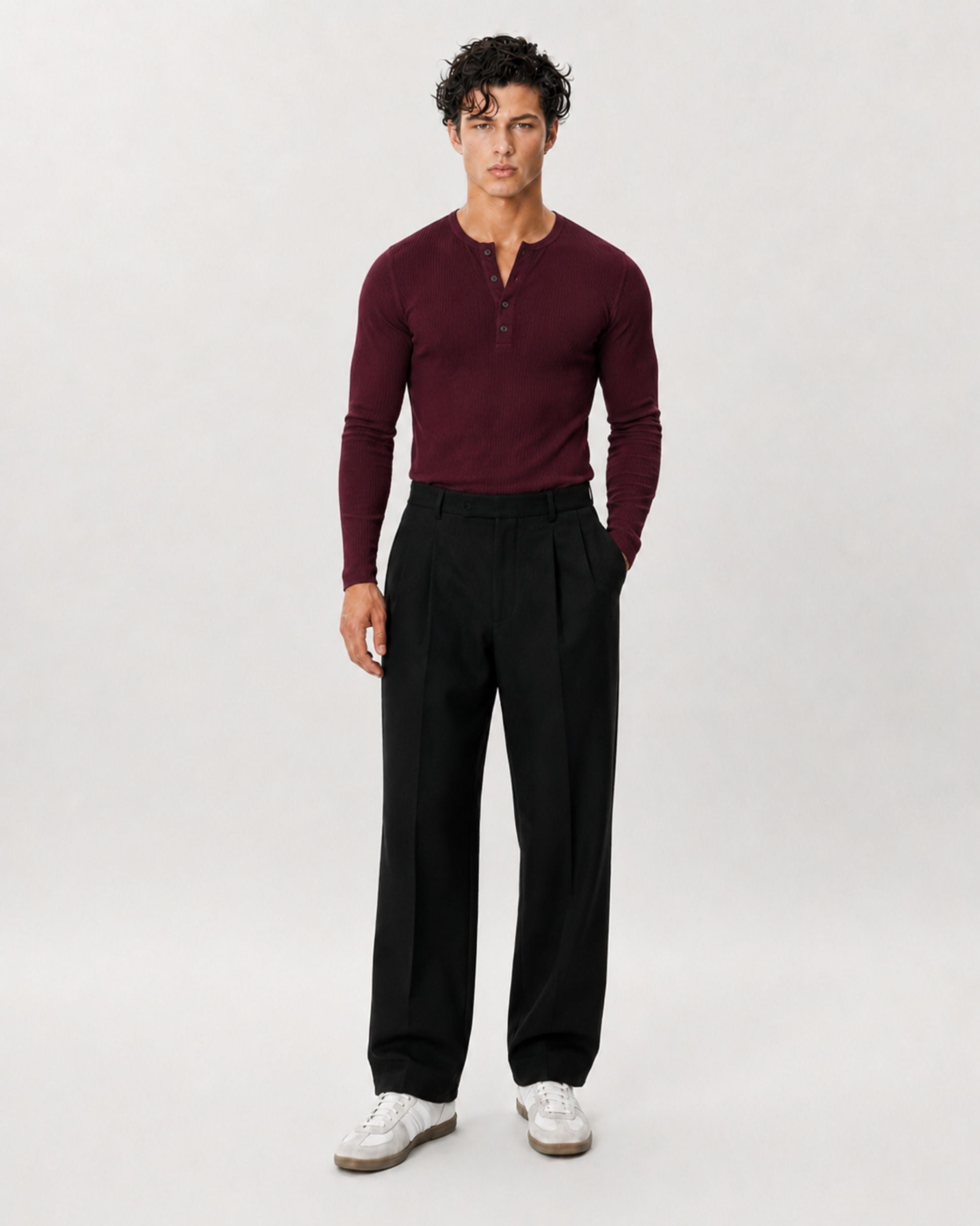 The Slim Crop Henley Longsleeve | Merlot