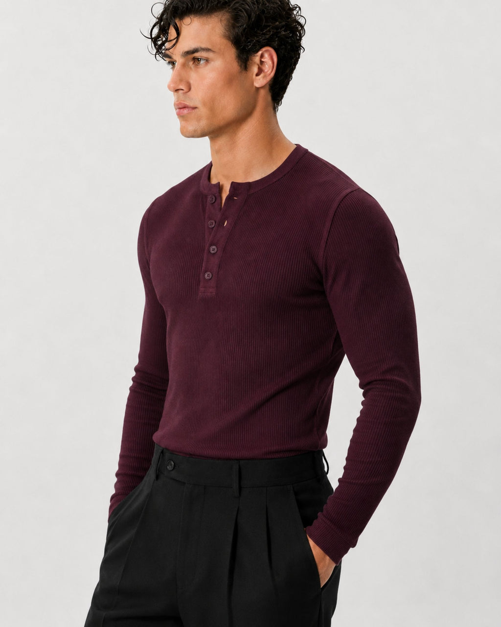 The Slim Crop Henley Longsleeve | Merlot