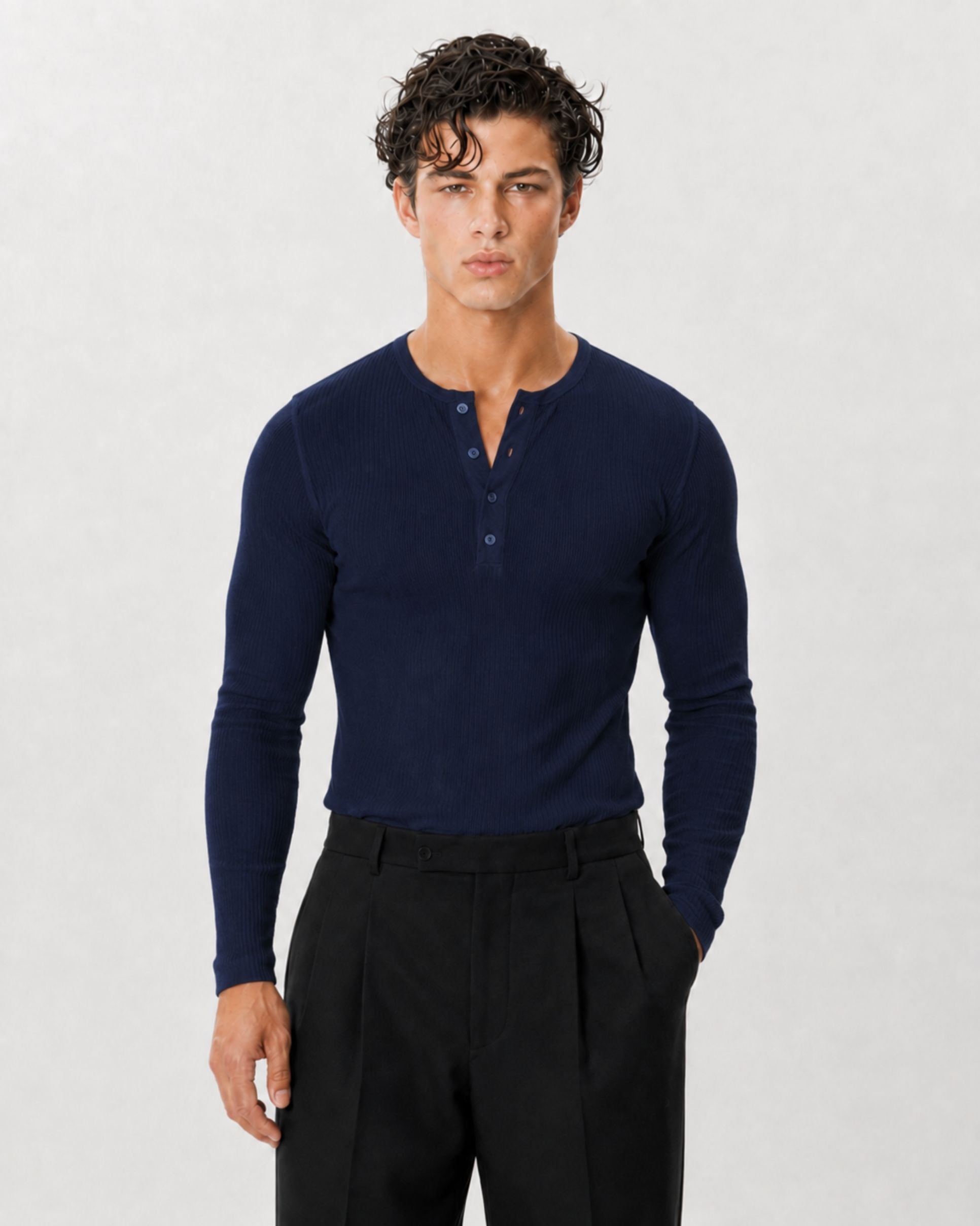 The Slim Crop Henley Longsleeve | Midnight