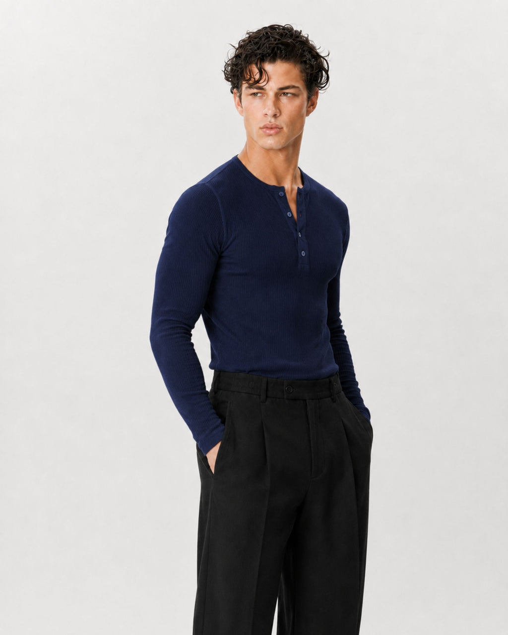The Slim Crop Henley Longsleeve | Midnight