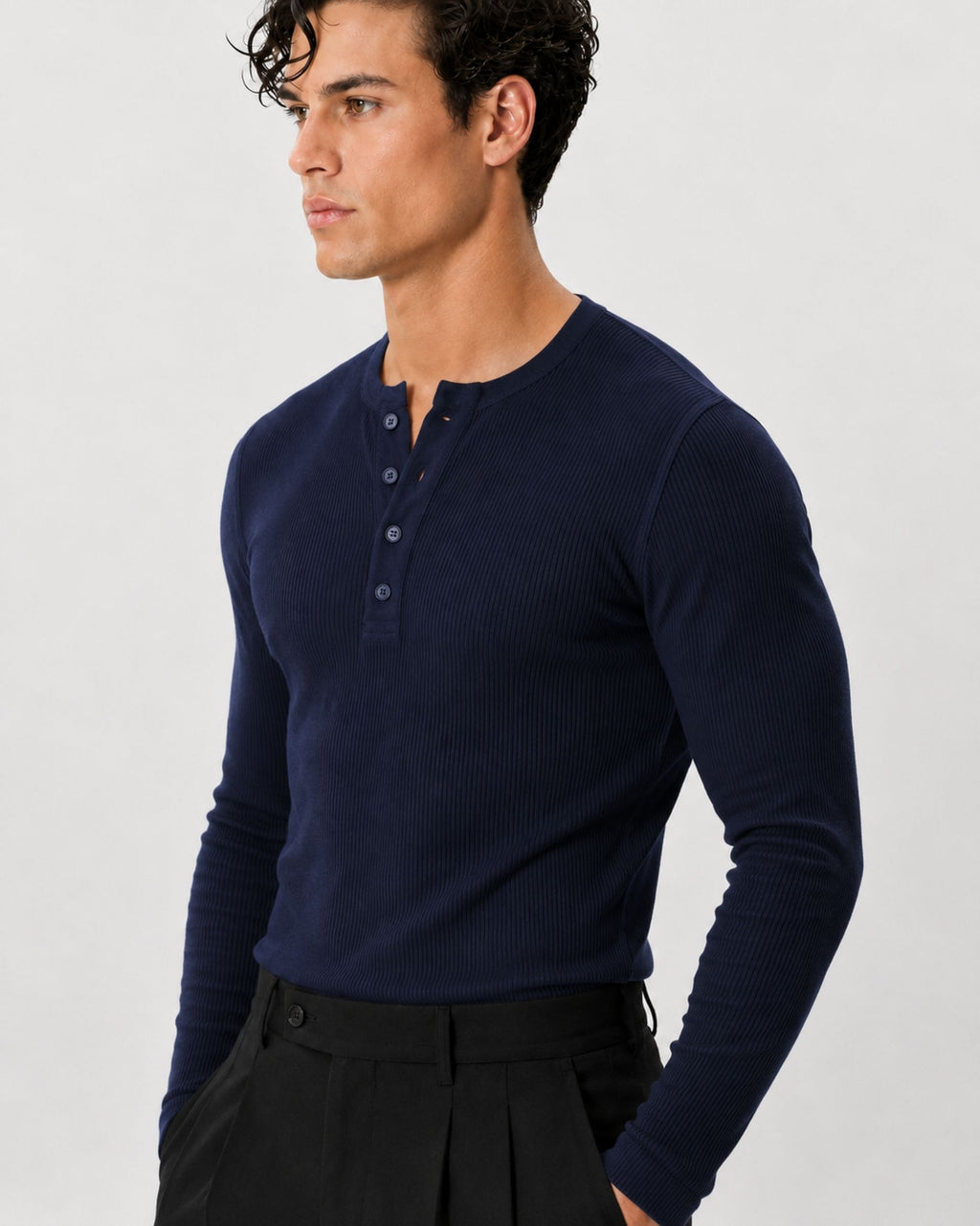 The Slim Crop Henley Longsleeve | Midnight
