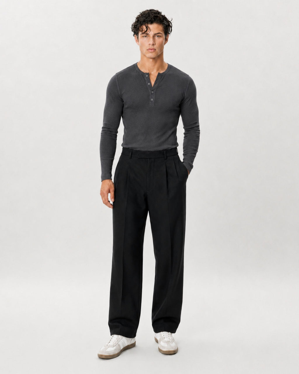 The Slim Crop Henley Longsleeve | Slate