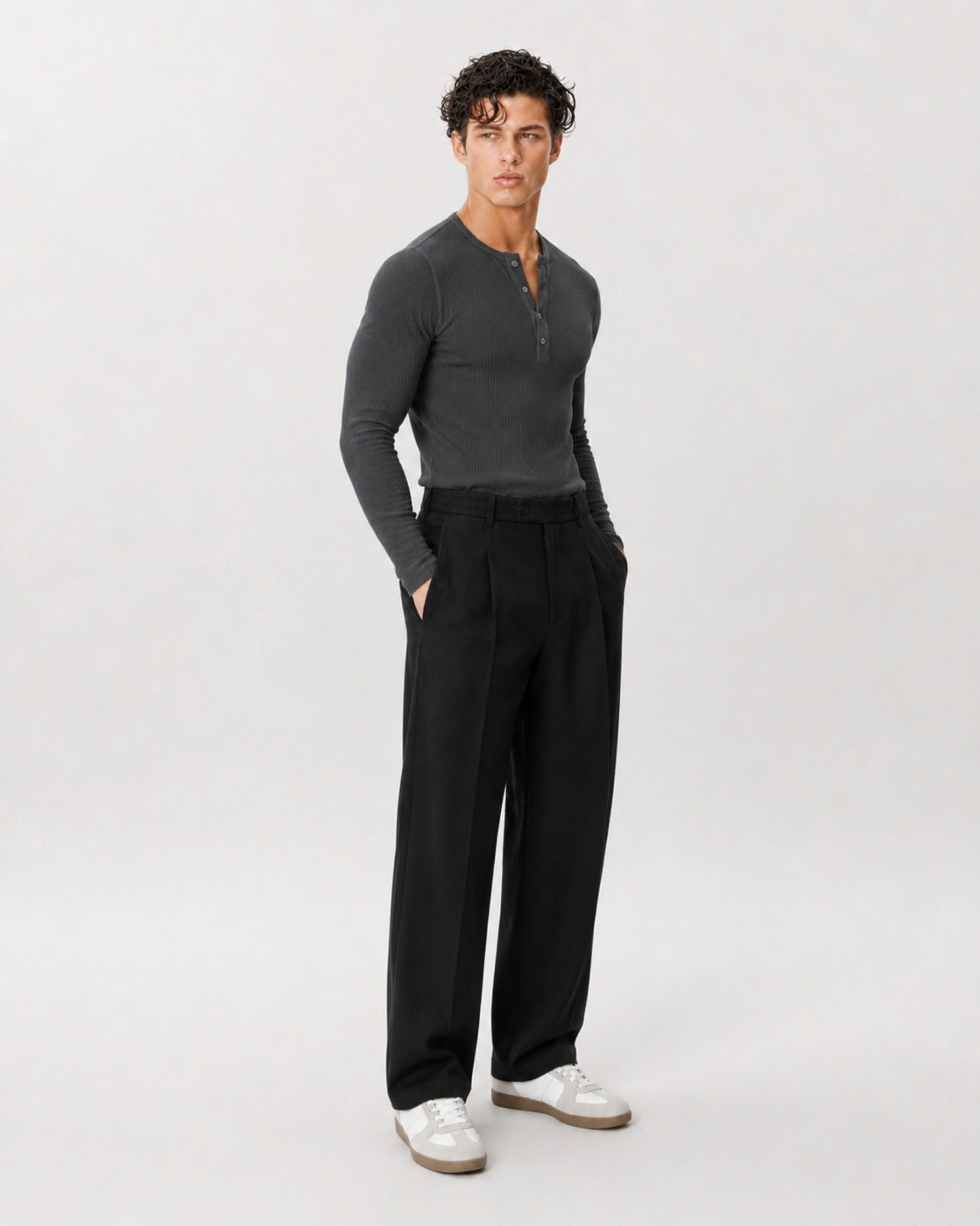The Slim Crop Henley Longsleeve | Slate