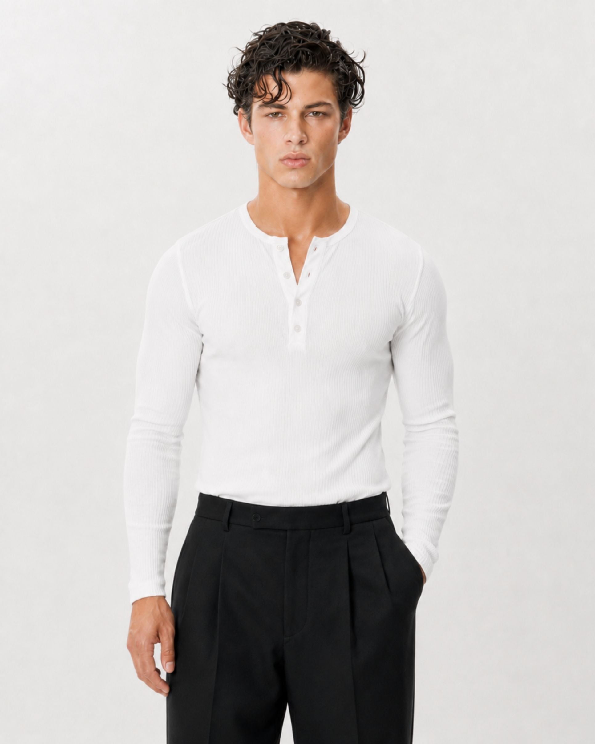 The Slim Crop Henley Longsleeve | White – Archetype