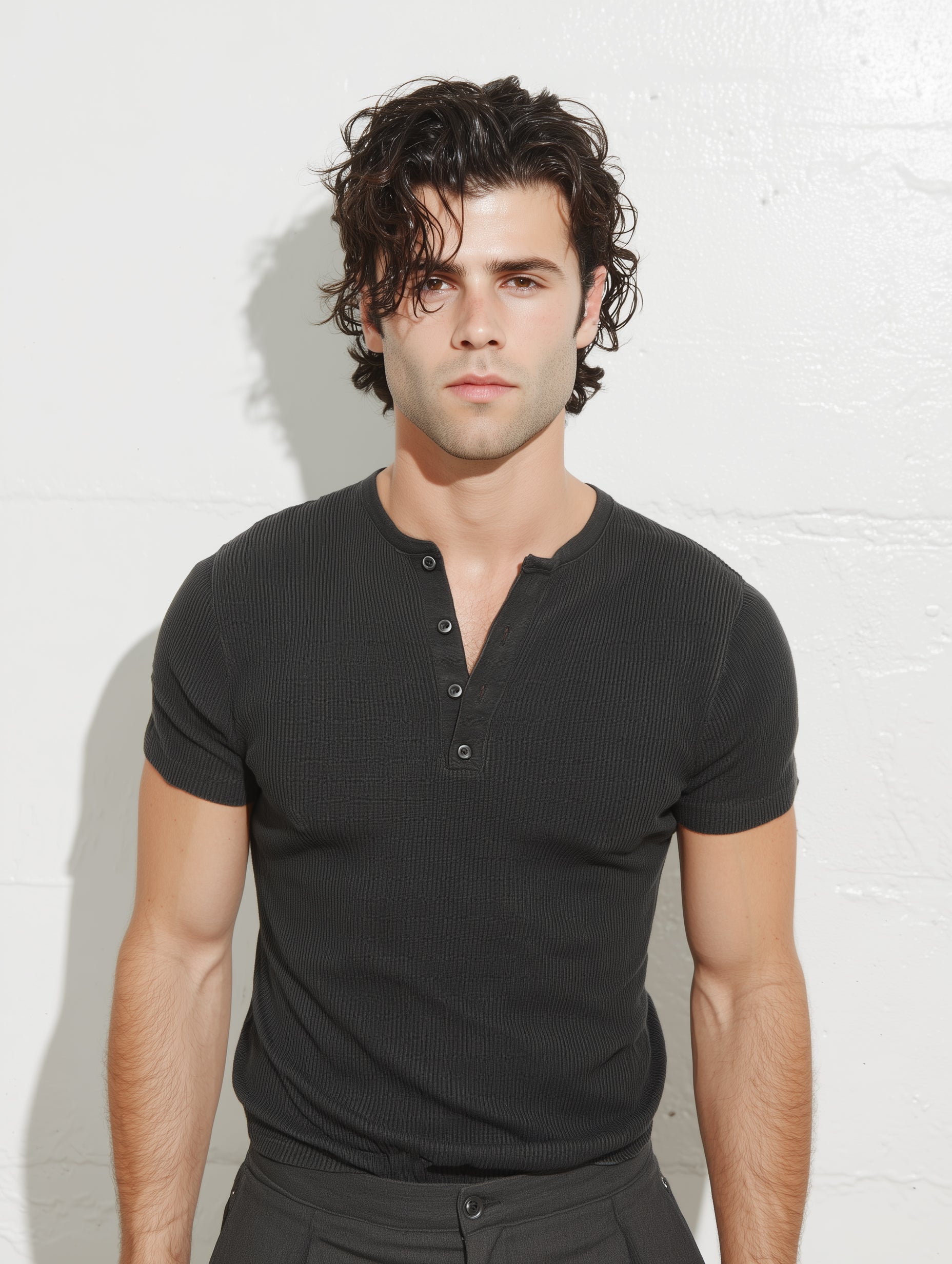 The Slim Crop Henley | Black